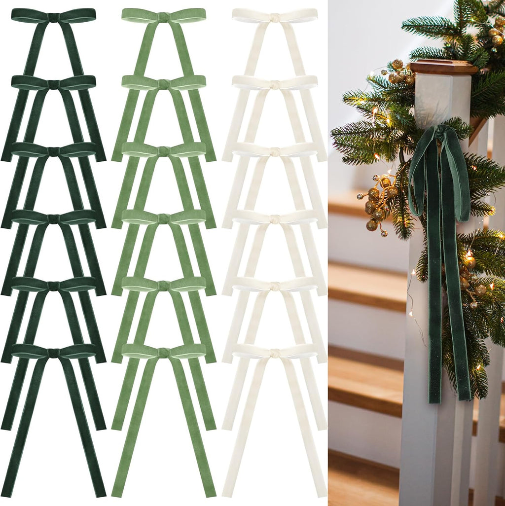 Glitinsel 24 Pcs Velvet Christmas Tree Bow, 10x18,1 w, Pastel | Vintage Christmas Ornaments Bow Velvet Ribbon Bows for Christmas Tree Garland Wreath Holiday Home Decorations