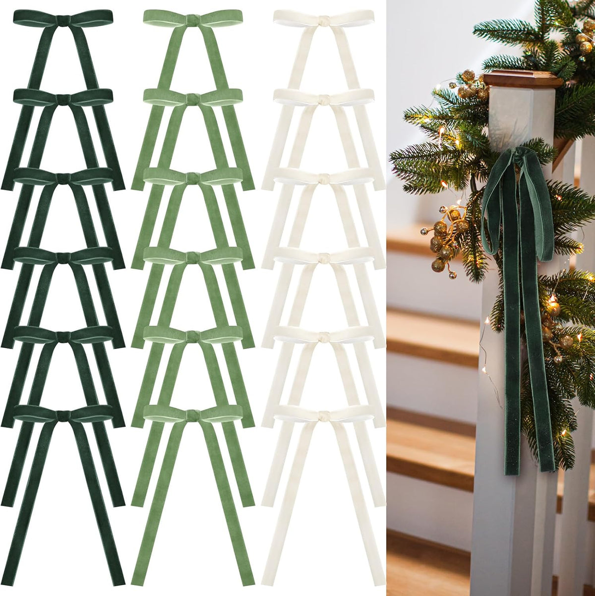 Glitinsel 24 Pcs Velvet Christmas Tree Bow, 10x18,1 w, Pastel | Vintage Christmas Ornaments Bow Velvet Ribbon Bows for Christmas Tree Garland Wreath Holiday Home Decorations