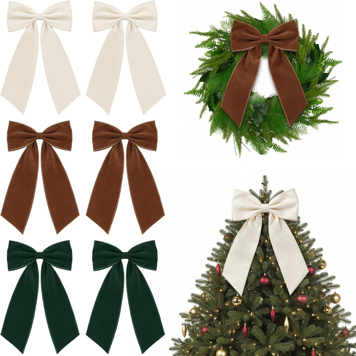 12 Pcs Black Large Christmas Velvet Bow, Xmas Tree Decor | 10x16 Inch Ribbon Design, Ideal for Wreath Garland Banner, Napkin Rings, Fireplace Indoor Outdoor Holiday Decoration