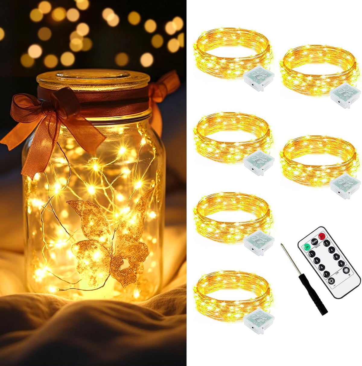AIKEI 48 Pack LED Fairy Lights Battery Operated, Mini String Lights Waterproof 7 Feet 20 Led Firefly Starry Lighting for Wedding Party Bedroom Garden Halloween Christmas Decoration Colorful