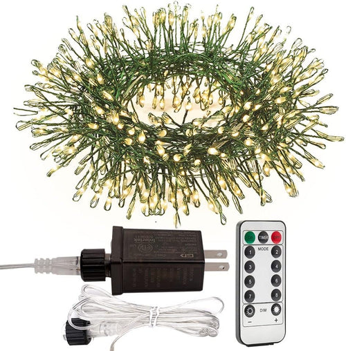 50ft 500LED Christmas Fairy String Lights Plug in, 8 Modes Warm White | Waterproof Remote Control Timer for indoor and outdoor, Green Wire Cluster String Lights, Garden Bedroom Tree Holiday
