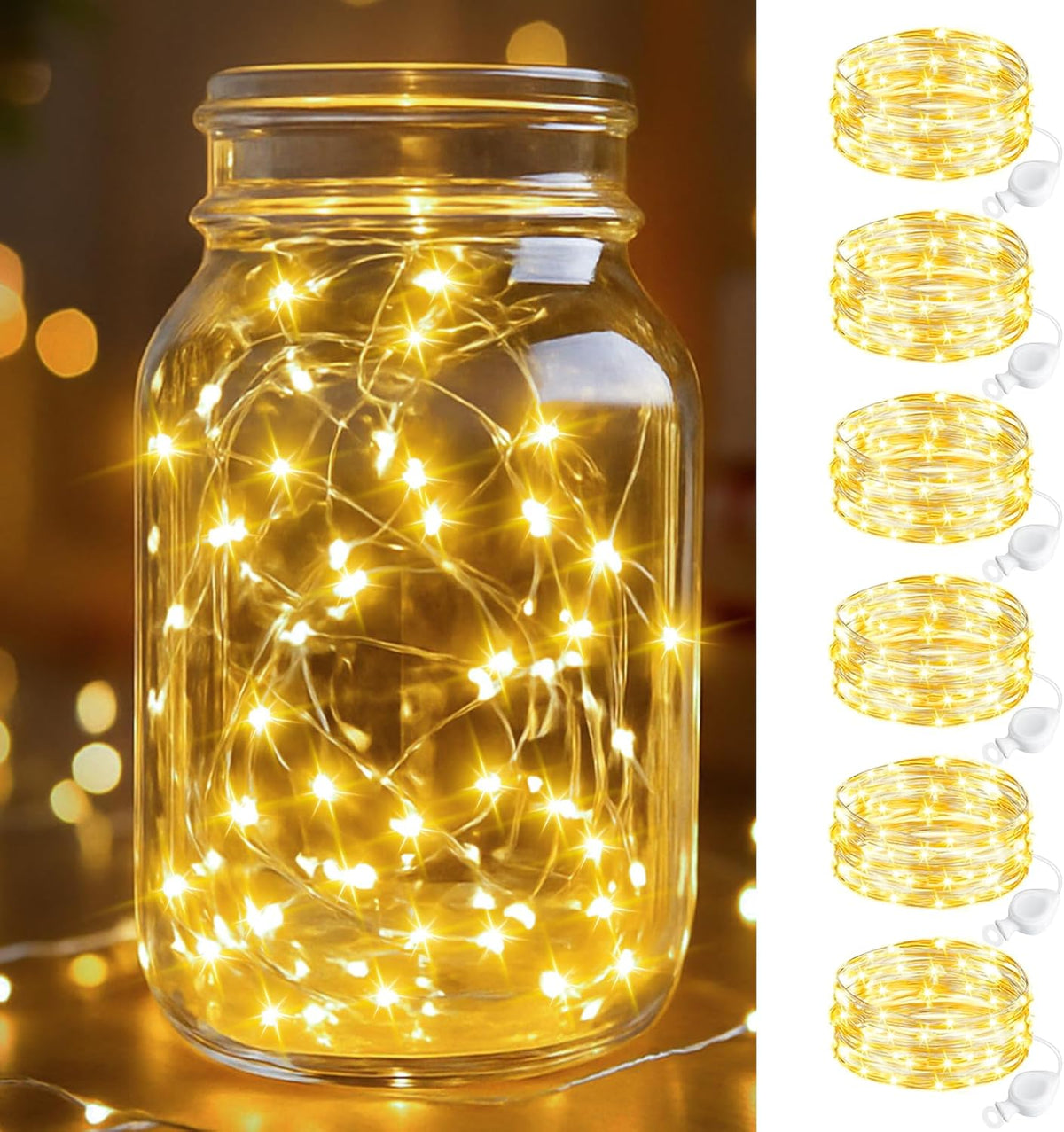 btfarm 100 Pack Fairy Lights Battery Operated, 7FT 20 LED Mini String Lights Waterproof Silver Wire for Mason Jars Centerpiece Table Crafts Bedroom Christmas Decoration, Warm White