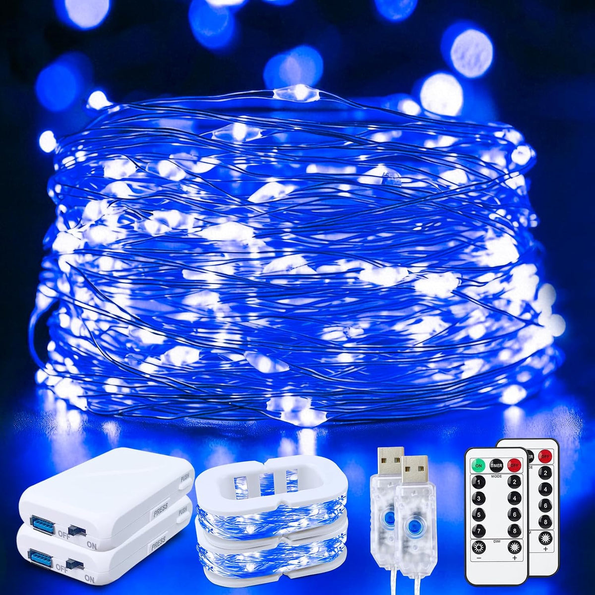 FWYWNL 2 Pcs RGB Smart IC Fairy Lights 16Ft 50LED String Lights with Remote | USB & Battery Powered, Mini Lights & Timer, Music Sync Waterproof Twinkle Lights for Outdoor Wedding Bedroom Christmas Decor