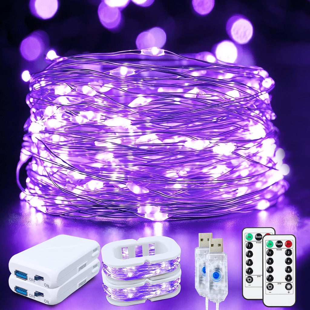 FWYWNL 2 Pcs RGB Smart IC Fairy Lights 16Ft 50LED String Lights with Remote | USB & Battery Powered, Mini Lights & Timer, Music Sync Waterproof Twinkle Lights for Outdoor Wedding Bedroom Christmas Decor
