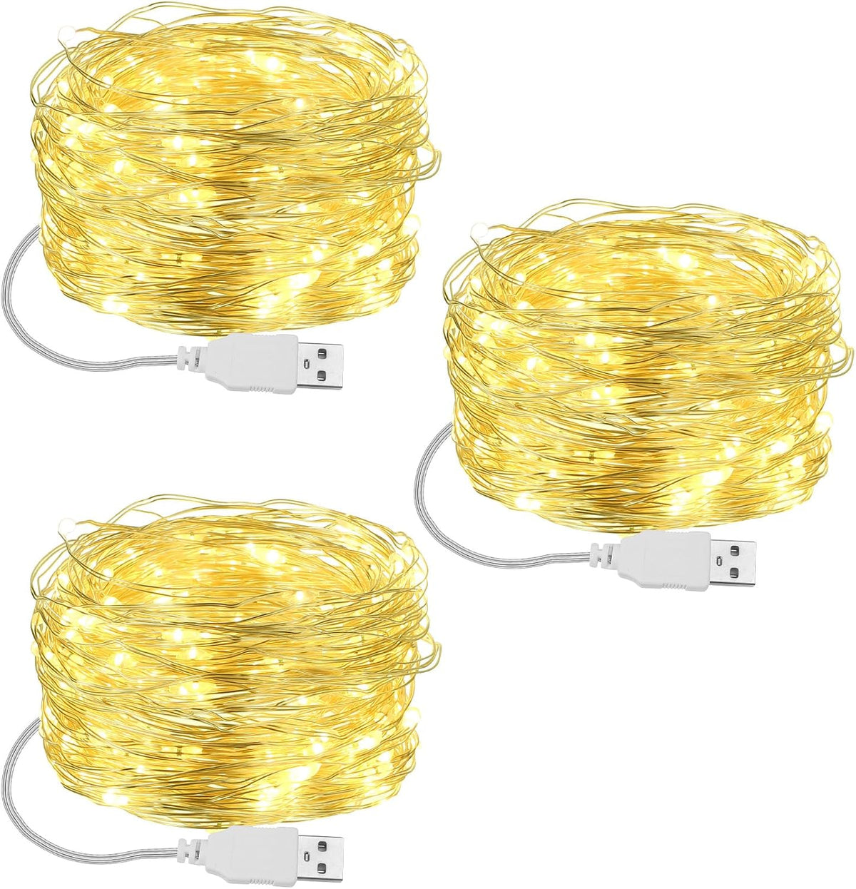 Macarrie 18 Pcs USB Fairy Lights 16 ft 50 LED String, Warm White, Black USB | Silver Wire for Christmas Halloween Bedroom Party Wedding Garden, Xmas Indoor Outdoor Decor, USB Plug and Play Power