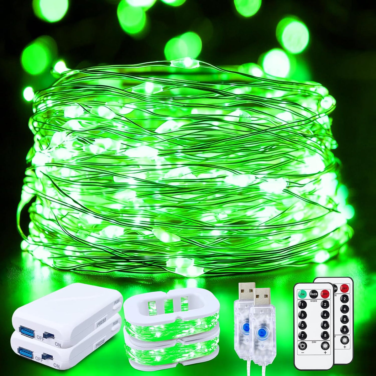 FWYWNL 2 Pcs RGB Smart IC Fairy Lights 16Ft 50LED String Lights with Remote | USB & Battery Powered, Mini Lights & Timer, Music Sync Waterproof Twinkle Lights for Outdoor Wedding Bedroom Christmas Decor