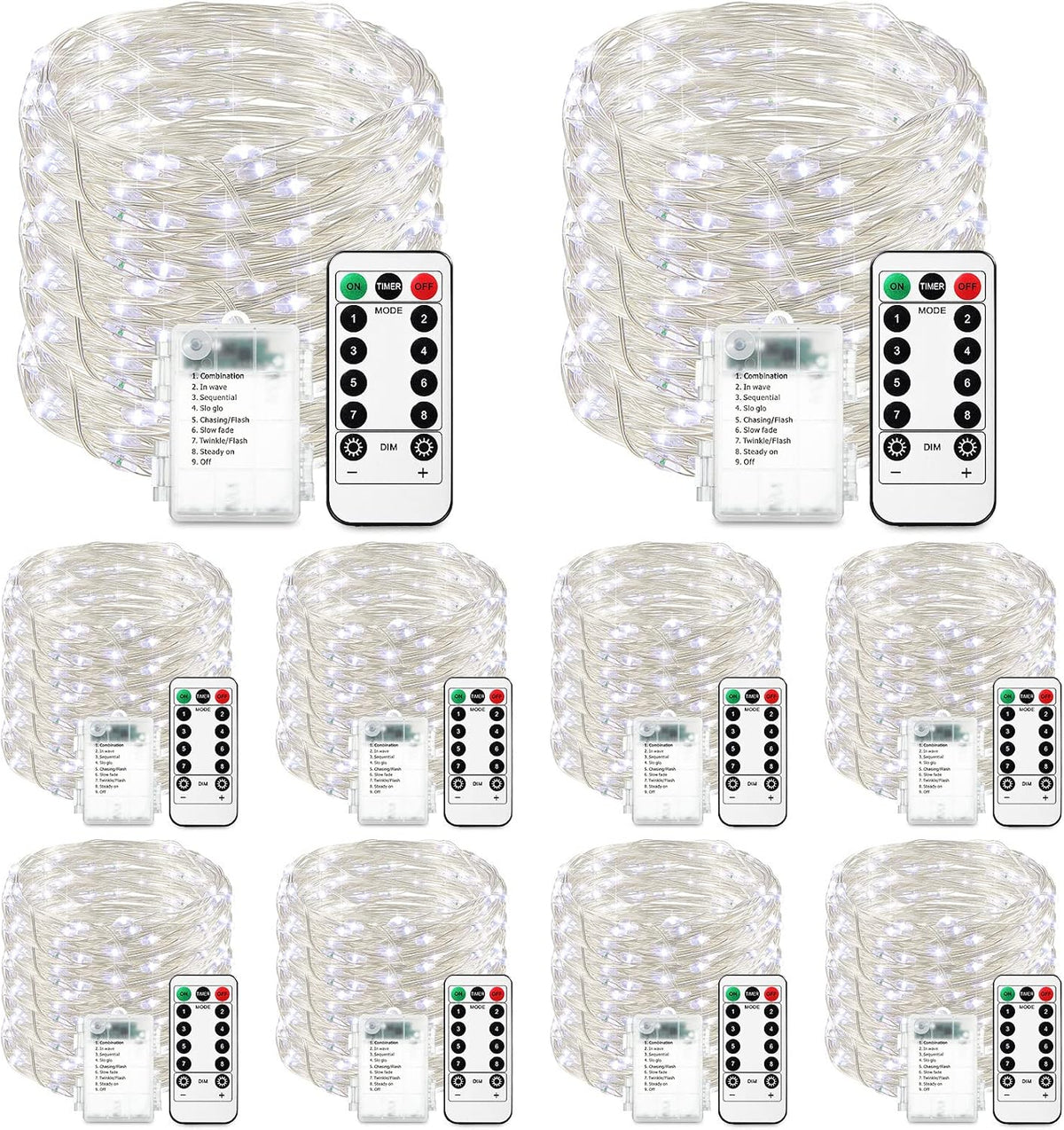 Tuanse 10 Pack Fairy Lights Remote Control Battery Operated,Cool White | 16.4 Ft 50 LED Each Strand, Timer Auto on off, Twinkle Copper Wire for Christmas Bedroom Garden Party Decor, Battery Powered