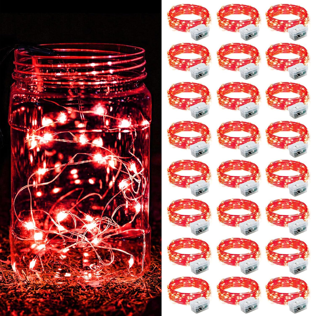 ZGWJ 24 Pack Multicolor Fairy Lights, Mini String Lights | Battery Operated 7 FT 20 LED Waterproof 3 Modes for DIY, Parties, Wedding, Halloween, Christmas Decoration