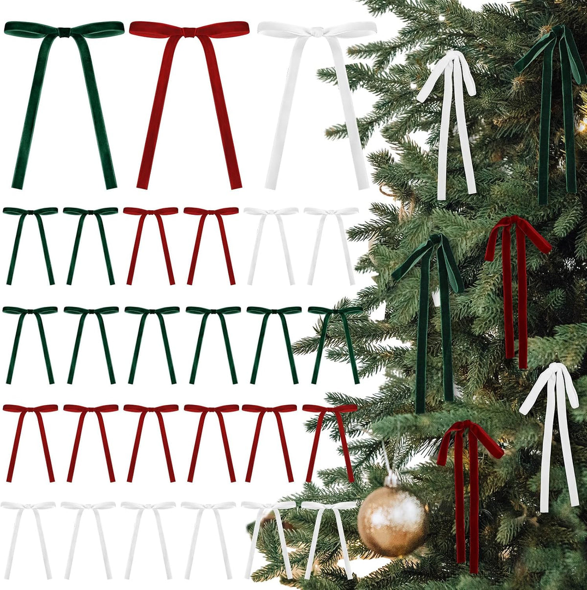Glitinsel 24 Pcs Velvet Christmas Tree Bow, 10x18,1 w, Pastel | Vintage Christmas Ornaments Bow Velvet Ribbon Bows for Christmas Tree Garland Wreath Holiday Home Decorations