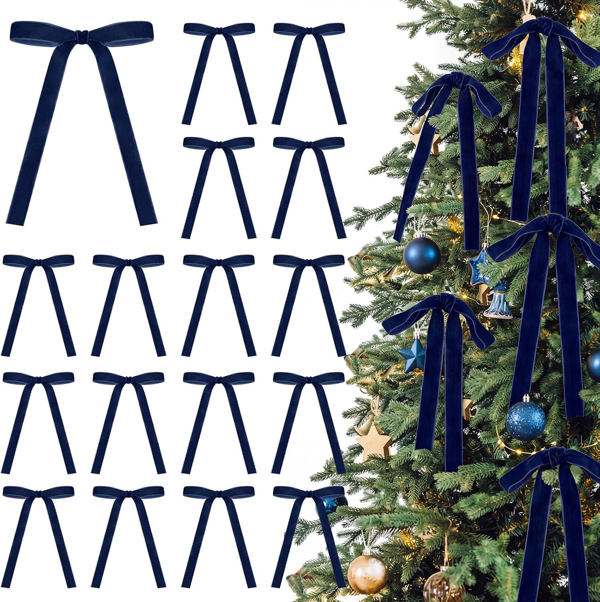 Glitinsel 24 Pcs Velvet Christmas Tree Bow, 10x18,1 w, Pastel | Vintage Christmas Ornaments Bow Velvet Ribbon Bows for Christmas Tree Garland Wreath Holiday Home Decorations