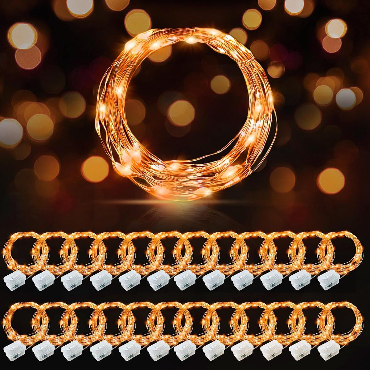AIKEI 48 Pack LED Fairy Lights Battery Operated, Mini String Lights Waterproof 7 Feet 20 Led Firefly Starry Lighting for Wedding Party Bedroom Garden Halloween Christmas Decoration Colorful