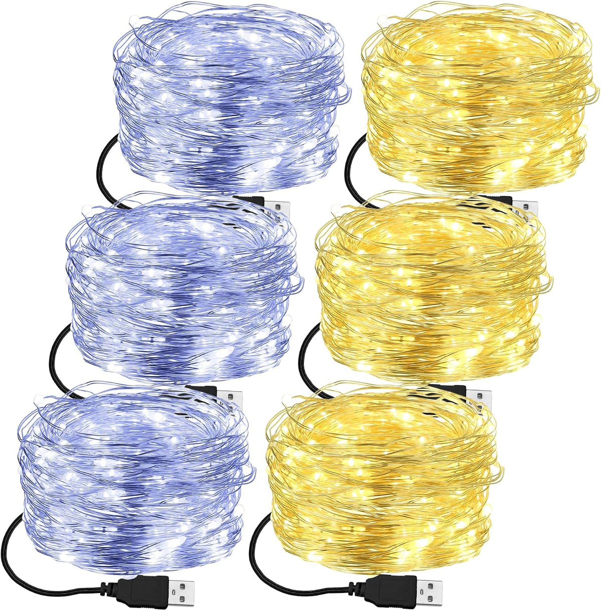 Macarrie 18 Pcs USB Fairy Lights 16 ft 50 LED String, Warm White, Black USB | Silver Wire for Christmas Halloween Bedroom Party Wedding Garden, Xmas Indoor Outdoor Decor, USB Plug and Play Power