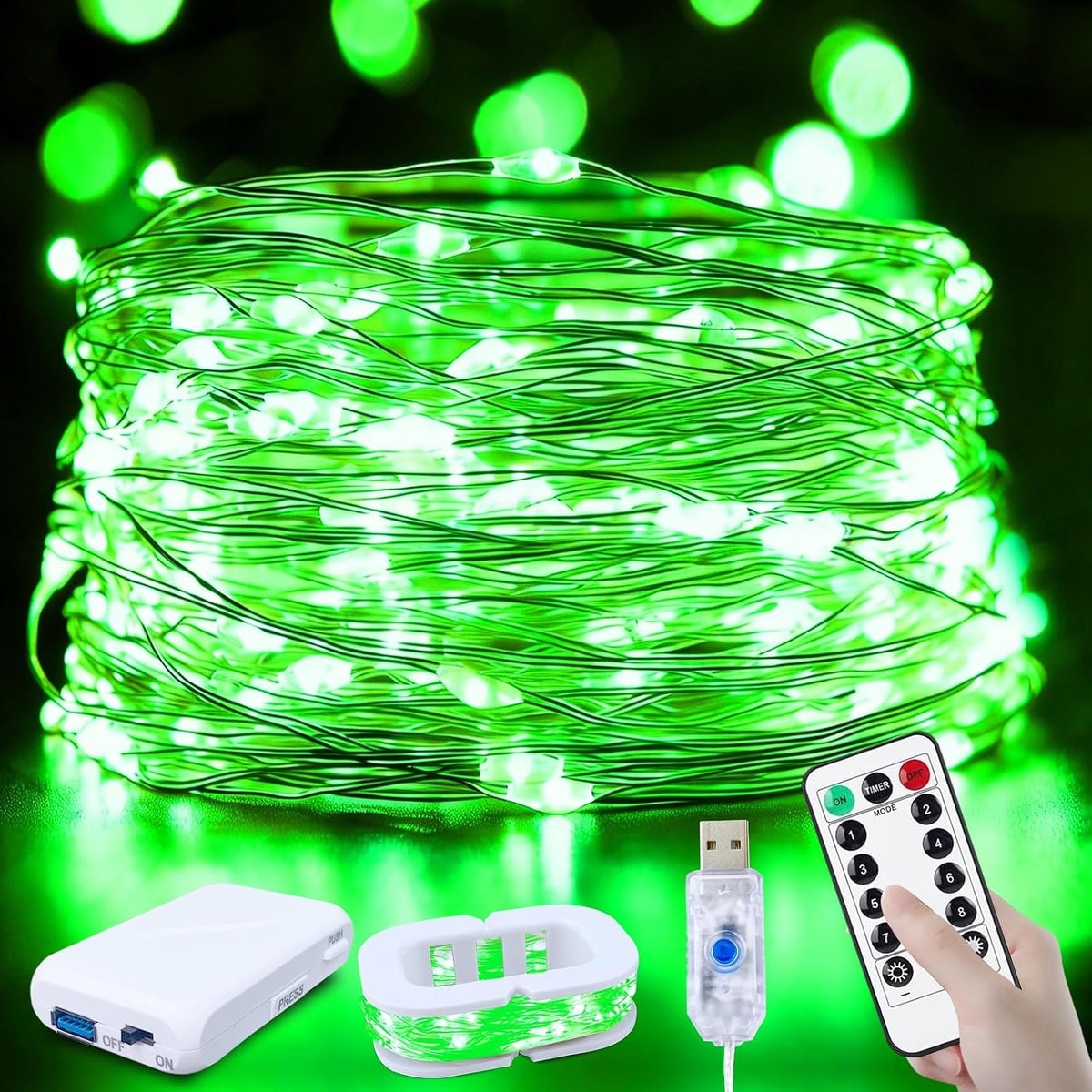 FWYWNL 2 Pcs RGB Smart IC Fairy Lights 16Ft 50LED String Lights with Remote | USB & Battery Powered, Mini Lights & Timer, Music Sync Waterproof Twinkle Lights for Outdoor Wedding Bedroom Christmas Decor