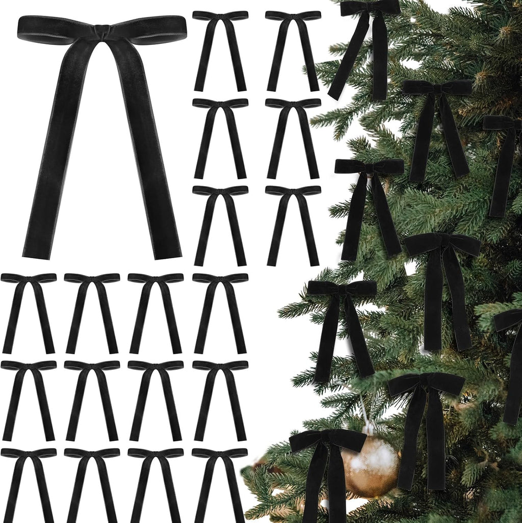 Glitinsel 24 Pcs Velvet Christmas Tree Bow, 10x18,1 w, Pastel | Vintage Christmas Ornaments Bow Velvet Ribbon Bows for Christmas Tree Garland Wreath Holiday Home Decorations