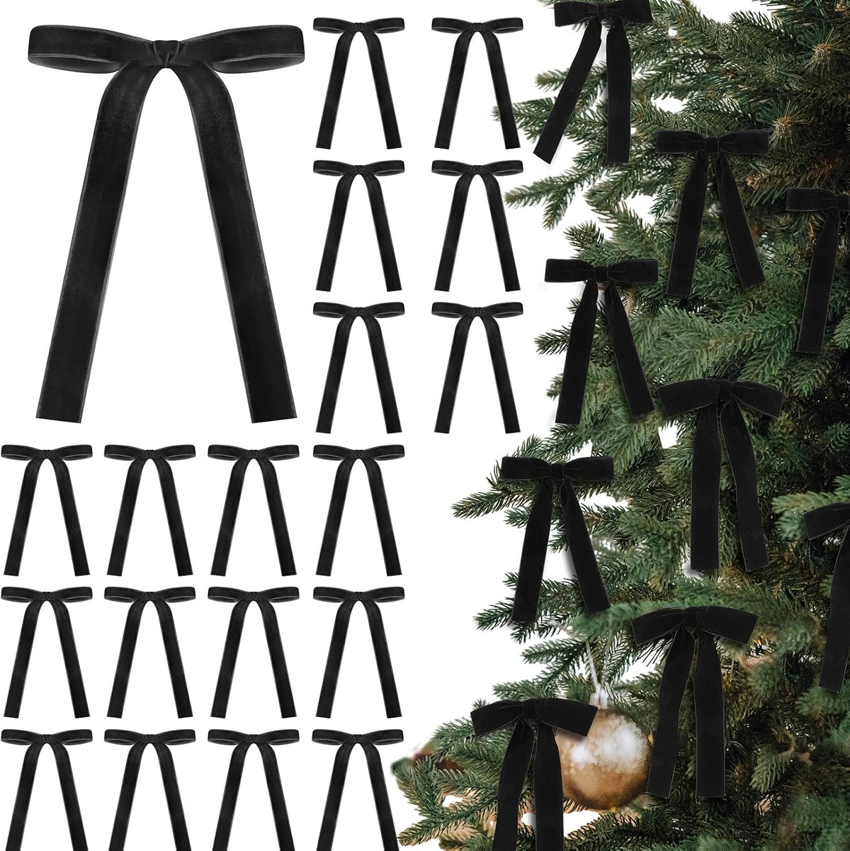 Glitinsel 24 Pcs Velvet Christmas Tree Bow, 10x18,1 w, Pastel | Vintage Christmas Ornaments Bow Velvet Ribbon Bows for Christmas Tree Garland Wreath Holiday Home Decorations
