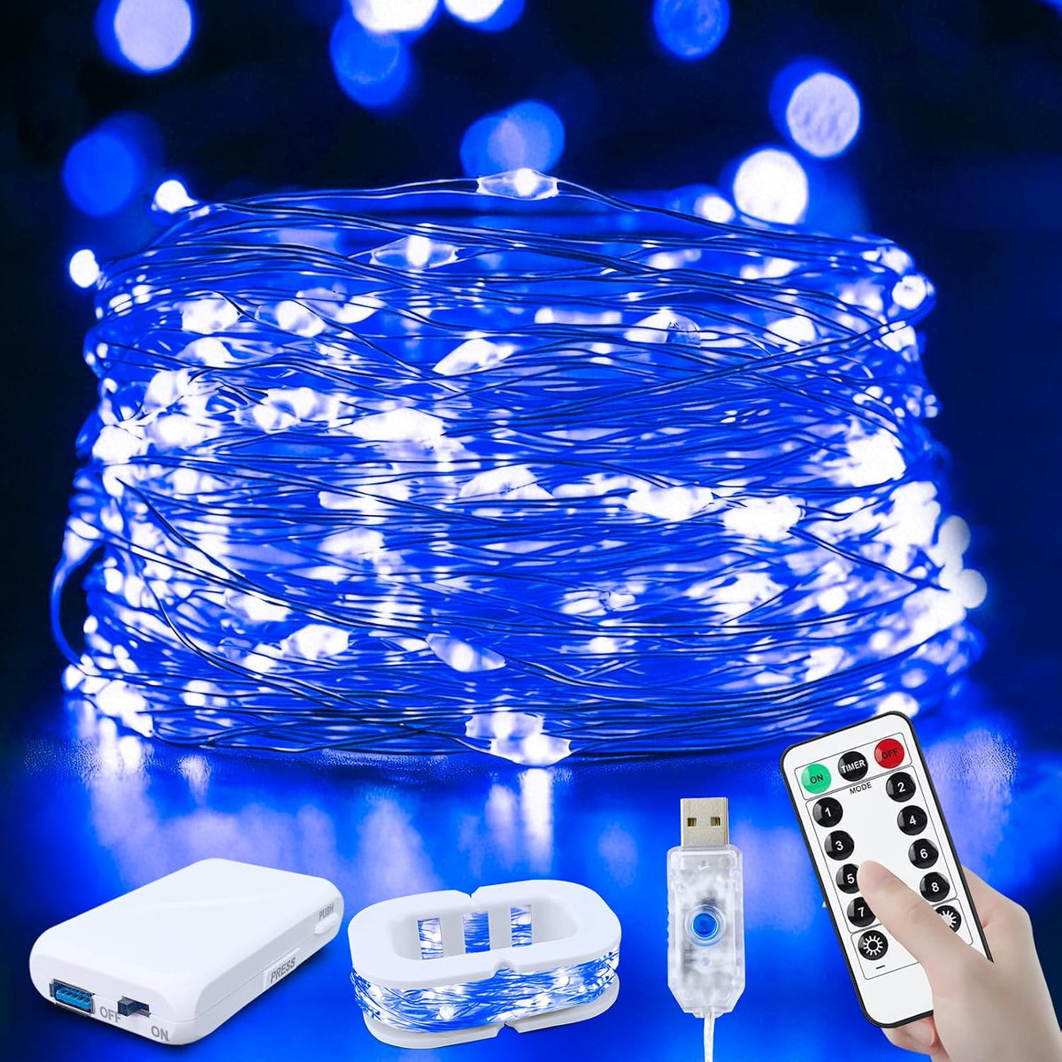 FWYWNL 2 Pcs RGB Smart IC Fairy Lights 16Ft 50LED String Lights with Remote | USB & Battery Powered, Mini Lights & Timer, Music Sync Waterproof Twinkle Lights for Outdoor Wedding Bedroom Christmas Decor