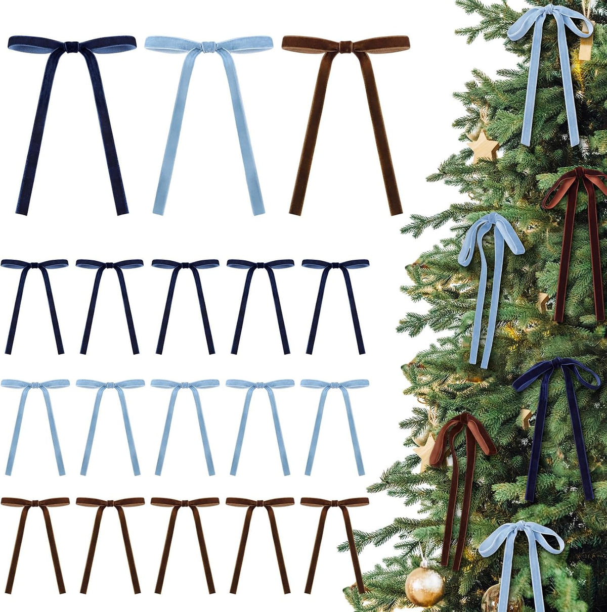 Glitinsel 24 Pcs Velvet Christmas Tree Bow, 10x18,1 w, Pastel | Vintage Christmas Ornaments Bow Velvet Ribbon Bows for Christmas Tree Garland Wreath Holiday Home Decorations
