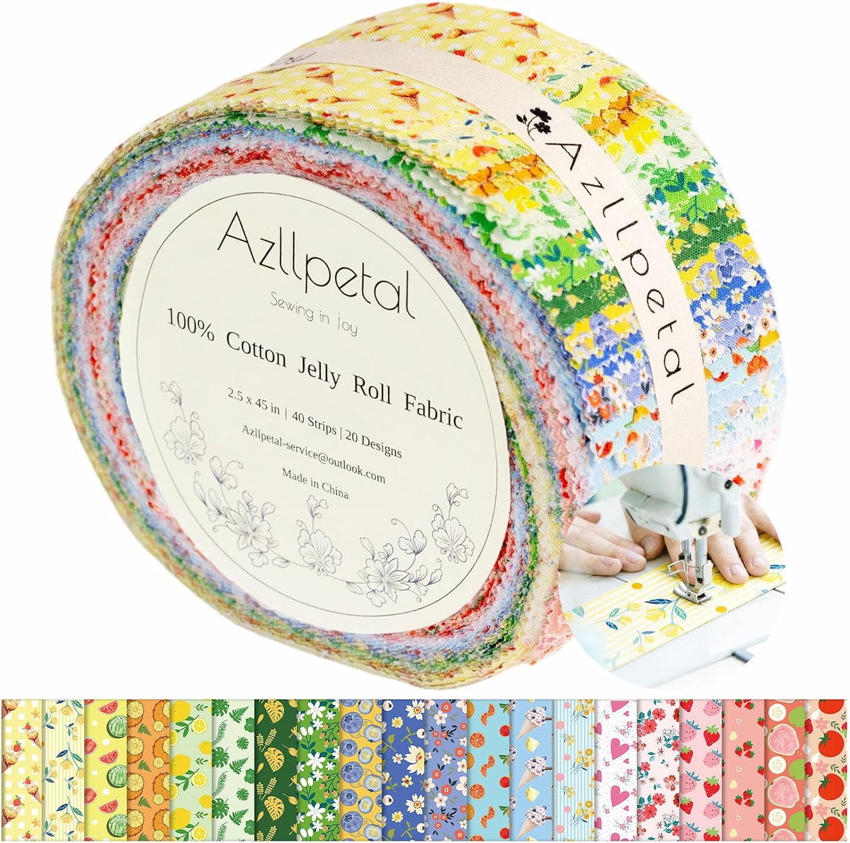Green & Red Jelly Roll Fabric for Quilting, Christmas Clearance Strips | 2.5 x 45” Strips, 40 Pcs with 20 Floral Patterns, 100% Cotton, 160GSM Plain Weave Fabric for Christmas Quilting, Home Decor