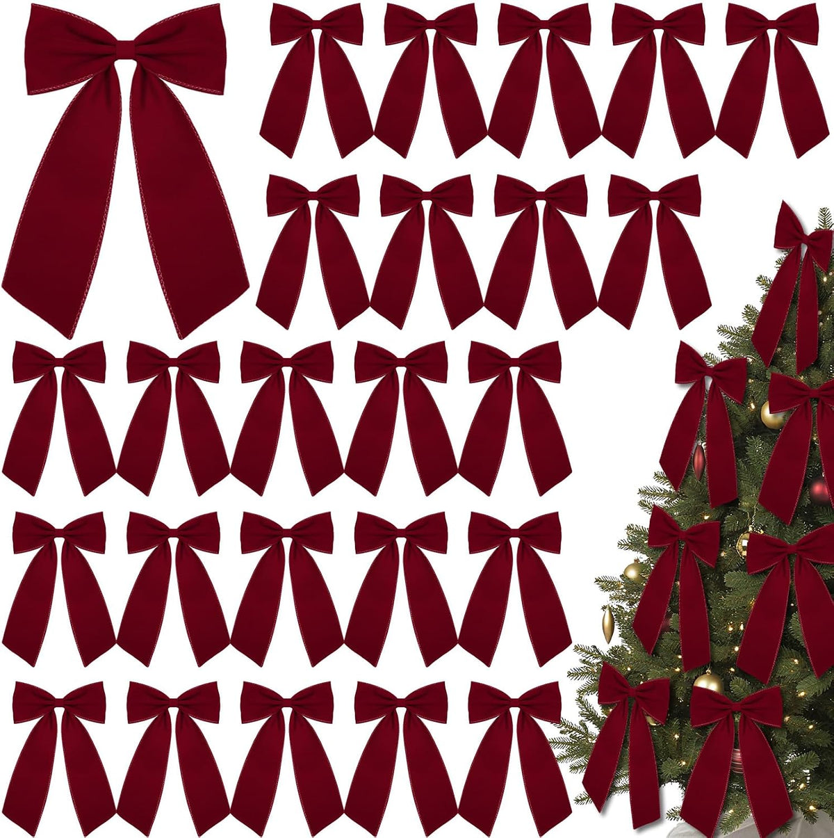 12 Pcs Black Large Christmas Velvet Bow, Xmas Tree Decor | 10x16 Inch Ribbon Design, Ideal for Wreath Garland Banner, Napkin Rings, Fireplace Indoor Outdoor Holiday Decoration