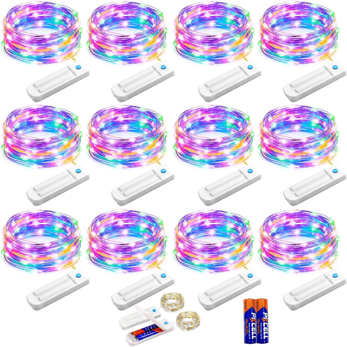 YJFWAL 18 Pack Fairy String Lights(Batteries Included) 10.2FT 30LEDs Waterproof Copper Wire Firefly Light Mini Starry Moon Lights for DIY Wedding Party Mason Jars Christmas Tree Gift Deco (7 Colors)