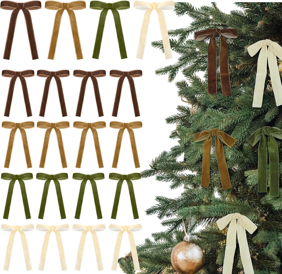 Glitinsel 24 Pcs Velvet Christmas Tree Bow, 10x18,1 w, Pastel | Vintage Christmas Ornaments Bow Velvet Ribbon Bows for Christmas Tree Garland Wreath Holiday Home Decorations