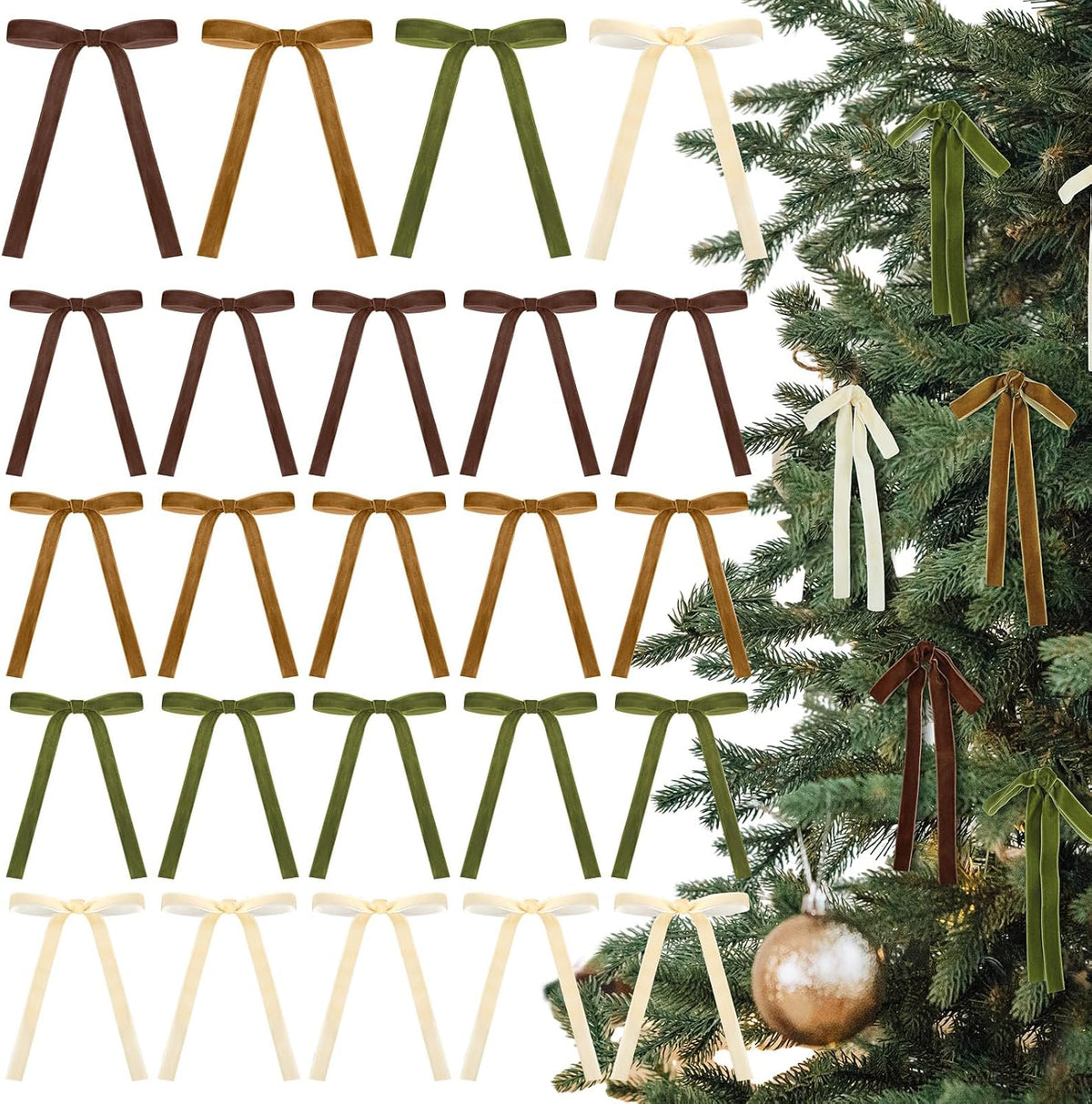 Glitinsel 24 Pcs Velvet Christmas Tree Bow, 10x18,1 w, Pastel | Vintage Christmas Ornaments Bow Velvet Ribbon Bows for Christmas Tree Garland Wreath Holiday Home Decorations
