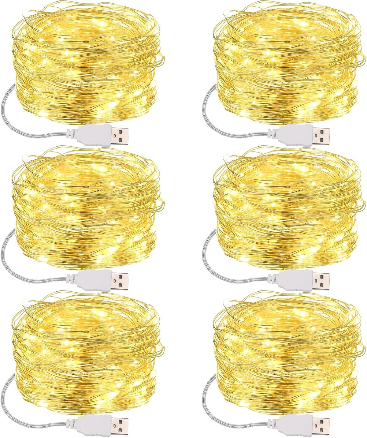 Macarrie 18 Pcs USB Fairy Lights 16 ft 50 LED String, Warm White, Black USB | Silver Wire for Christmas Halloween Bedroom Party Wedding Garden, Xmas Indoor Outdoor Decor, USB Plug and Play Power