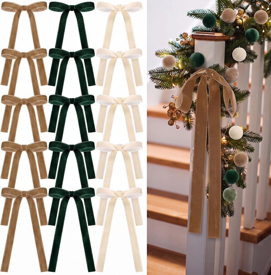 Glitinsel 24 Pcs Velvet Christmas Tree Bow, 10x18,1 w, Pastel | Vintage Christmas Ornaments Bow Velvet Ribbon Bows for Christmas Tree Garland Wreath Holiday Home Decorations