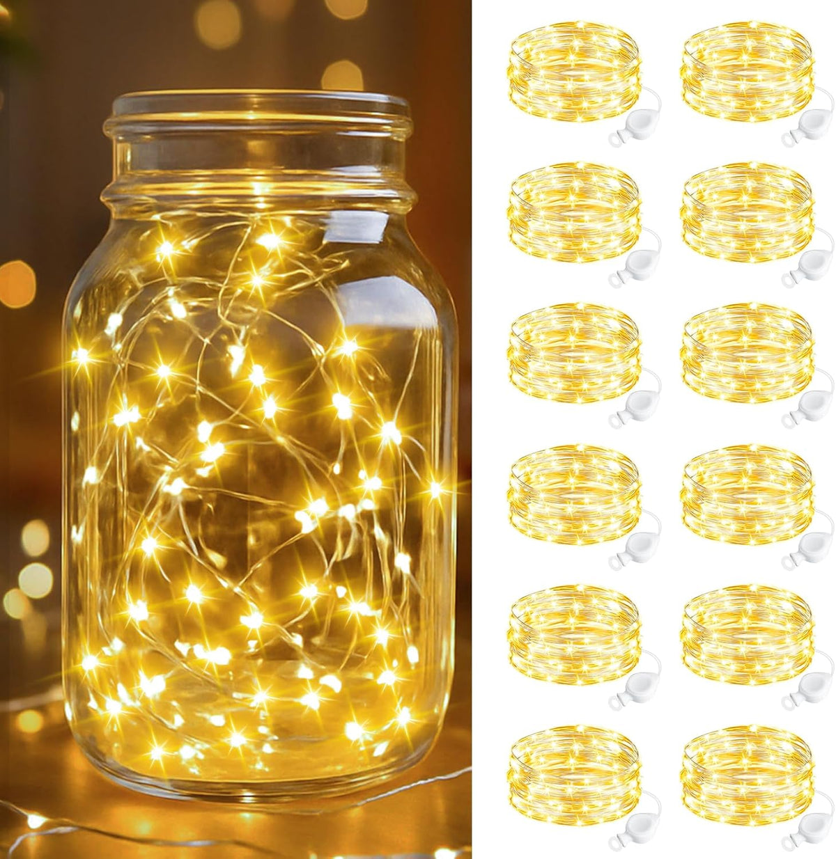 btfarm 100 Pack Fairy Lights Battery Operated, 7FT 20 LED Mini String Lights Waterproof Silver Wire for Mason Jars Centerpiece Table Crafts Bedroom Christmas Decoration, Warm White