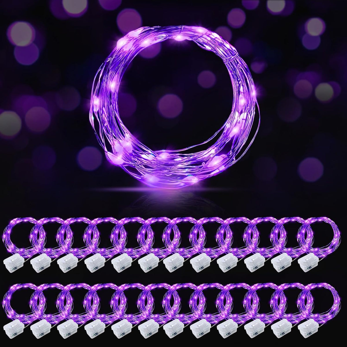 AIKEI 48 Pack LED Fairy Lights Battery Operated, Mini String Lights Waterproof 7 Feet 20 Led Firefly Starry Lighting for Wedding Party Bedroom Garden Halloween Christmas Decoration Colorful