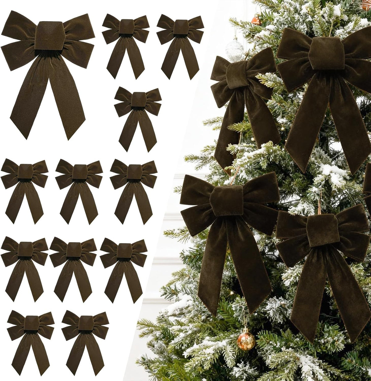 LaRibbons 13 x 9 Burgundy Velvet Christmas Bows Outdoor Decorations | 8 Pack Decorative Bows for Wreath, Tree, Garland & Holiday Decor, Indoor Outdoor Christmas Decorations