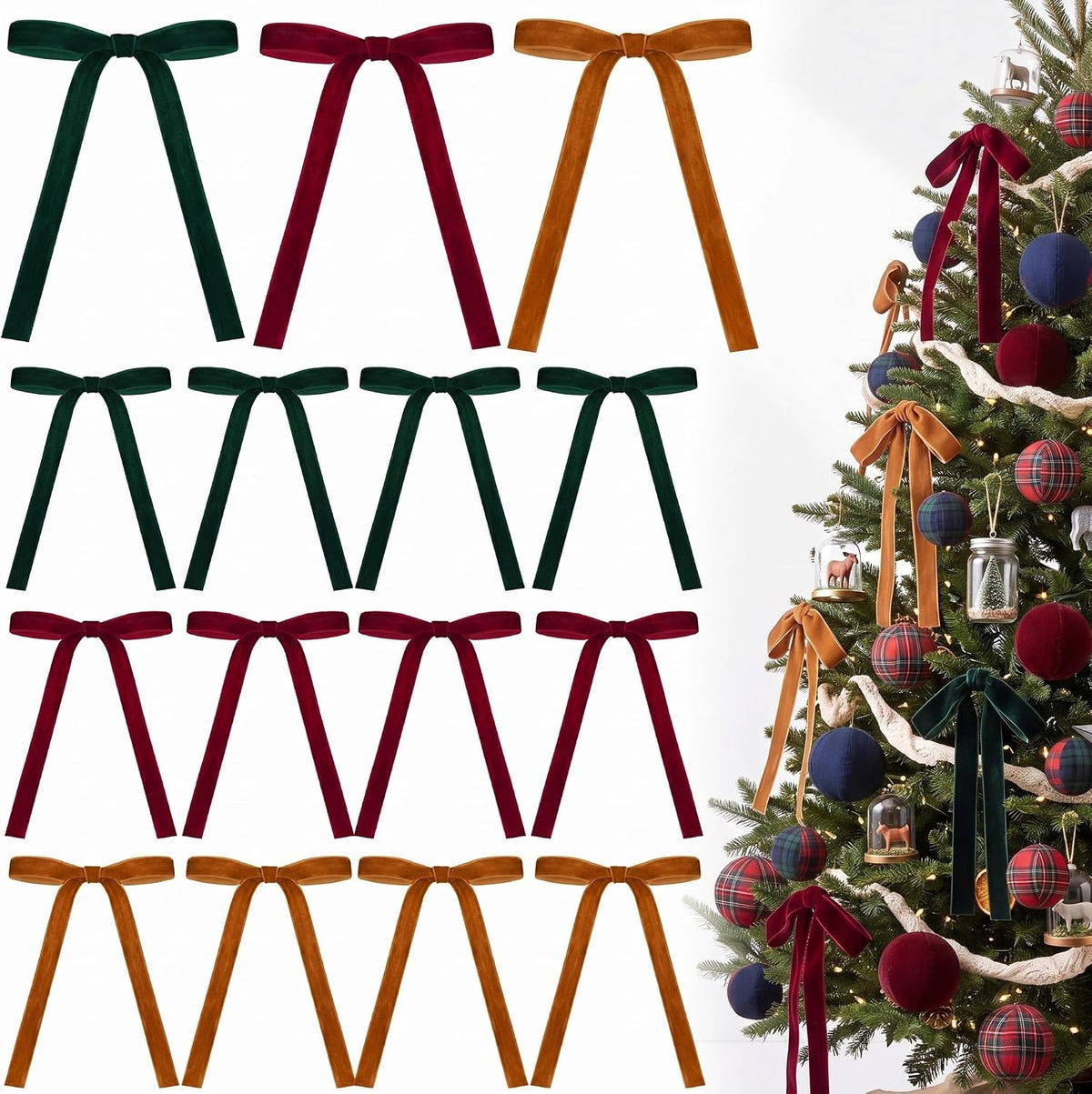 Glitinsel 24 Pcs Velvet Christmas Tree Bow, 10x18,1 w, Pastel | Vintage Christmas Ornaments Bow Velvet Ribbon Bows for Christmas Tree Garland Wreath Holiday Home Decorations
