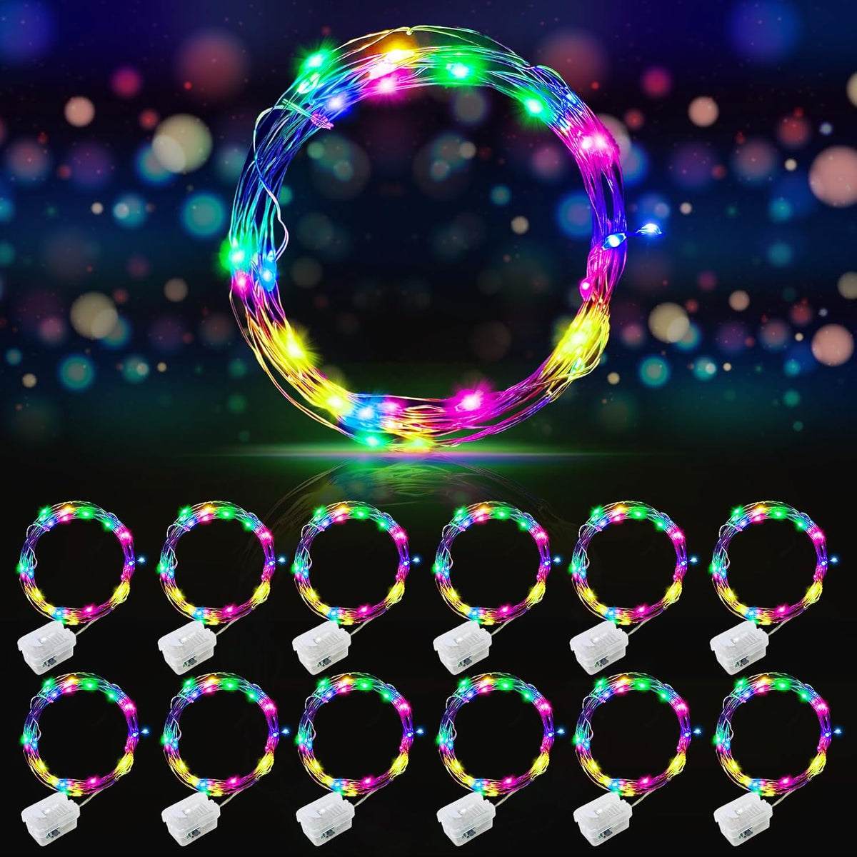 AIKEI 48 Pack LED Fairy Lights Battery Operated, Mini String Lights Waterproof 7 Feet 20 Led Firefly Starry Lighting for Wedding Party Bedroom Garden Halloween Christmas Decoration Colorful