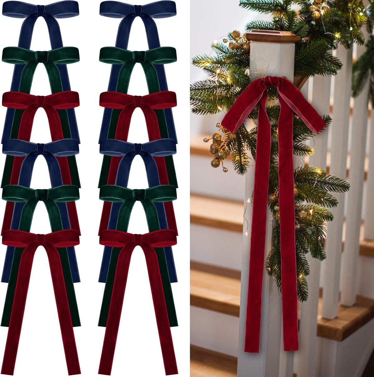 Glitinsel 24 Pcs Velvet Christmas Tree Bow, 10x18,1 w, Pastel | Vintage Christmas Ornaments Bow Velvet Ribbon Bows for Christmas Tree Garland Wreath Holiday Home Decorations