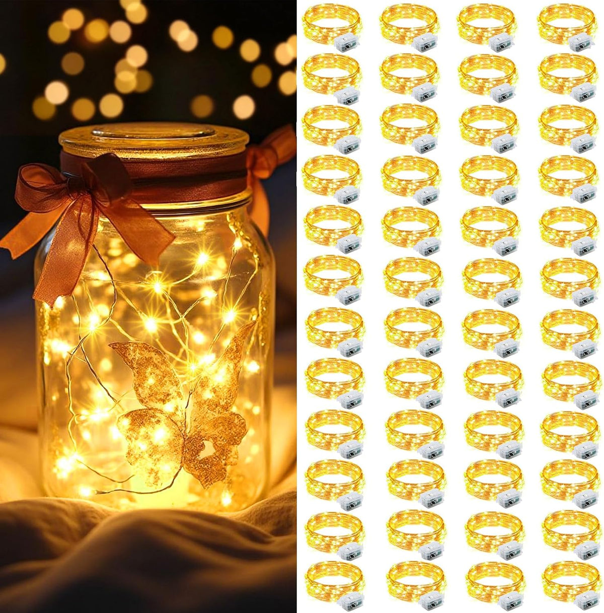 AIKEI 48 Pack LED Fairy Lights Battery Operated, Mini String Lights Waterproof 7 Feet 20 Led Firefly Starry Lighting for Wedding Party Bedroom Garden Halloween Christmas Decoration Colorful