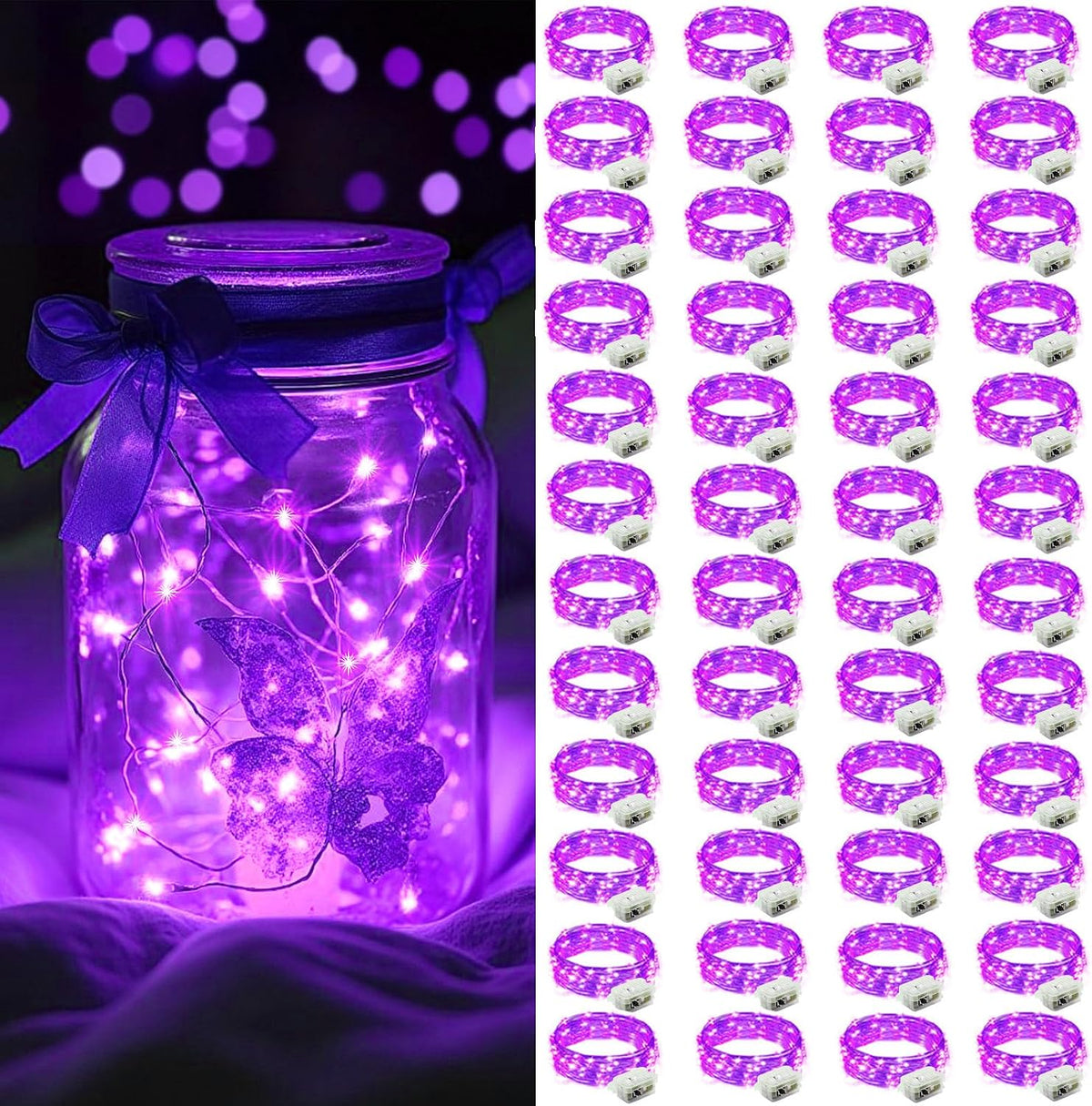 AIKEI 48 Pack LED Fairy Lights Battery Operated, Mini String Lights Waterproof 7 Feet 20 Led Firefly Starry Lighting for Wedding Party Bedroom Garden Halloween Christmas Decoration Colorful