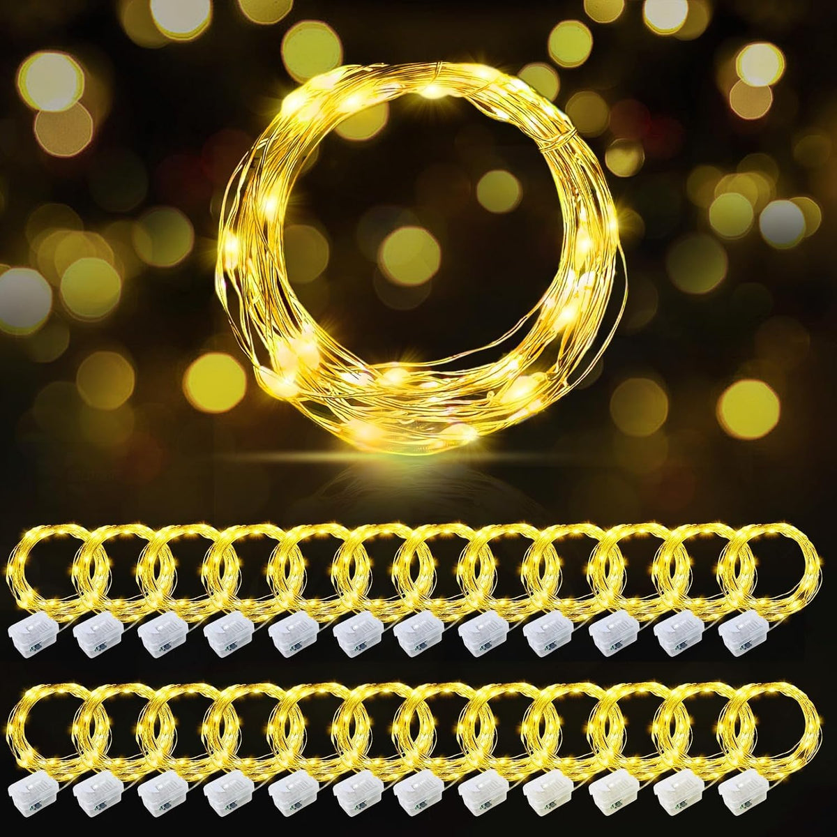 AIKEI 48 Pack LED Fairy Lights Battery Operated, Mini String Lights Waterproof 7 Feet 20 Led Firefly Starry Lighting for Wedding Party Bedroom Garden Halloween Christmas Decoration Colorful