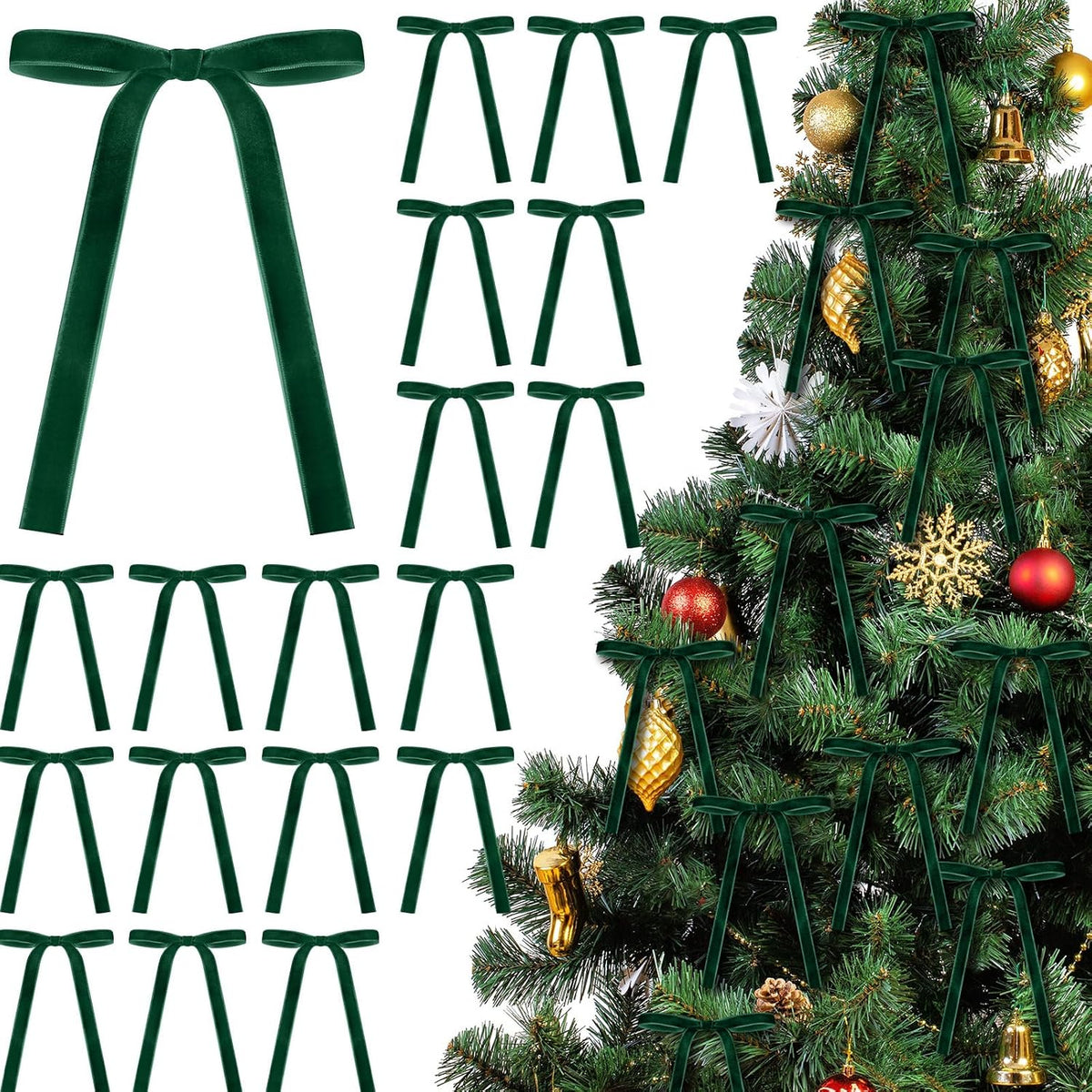 Glitinsel 24 Pcs Velvet Christmas Tree Bow, 10x18,1 w, Pastel | Vintage Christmas Ornaments Bow Velvet Ribbon Bows for Christmas Tree Garland Wreath Holiday Home Decorations