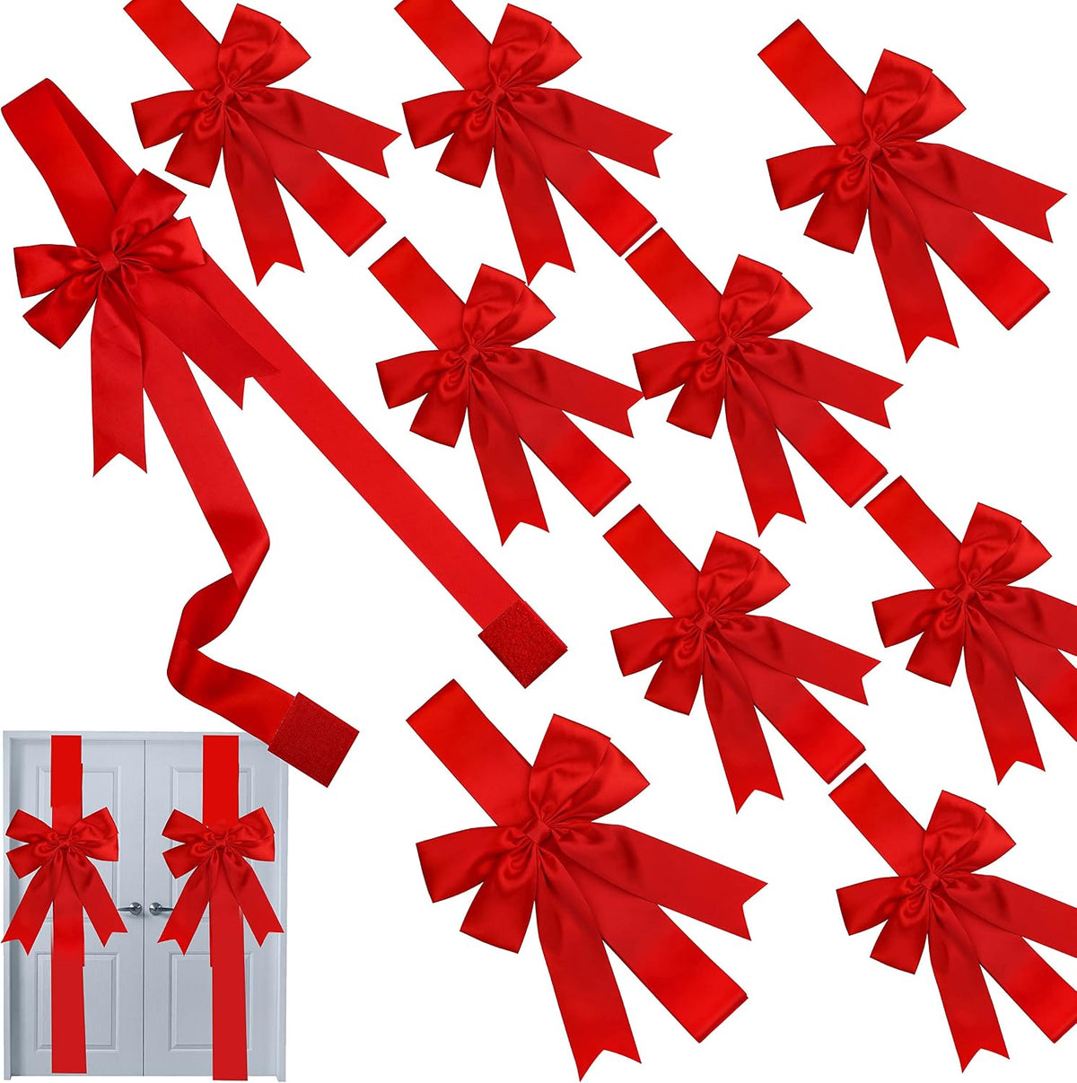 MCEAST 6-Piece Christmas Cabinet Bows, Red & Green Polka Dot, 10x87 Inches, Polyester, Christmas Occasion