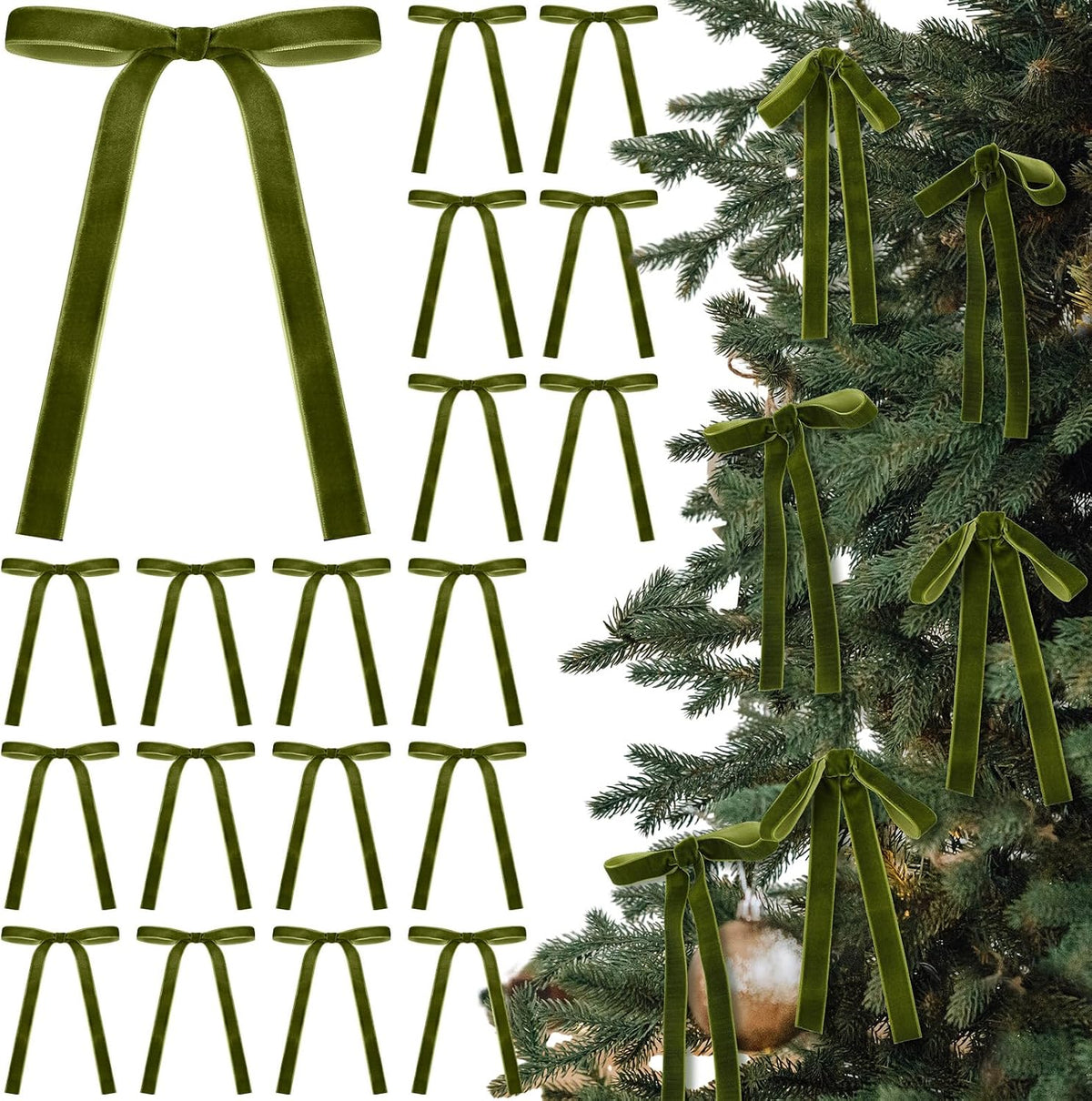 Glitinsel 24 Pcs Velvet Christmas Tree Bow, 10x18,1 w, Pastel | Vintage Christmas Ornaments Bow Velvet Ribbon Bows for Christmas Tree Garland Wreath Holiday Home Decorations