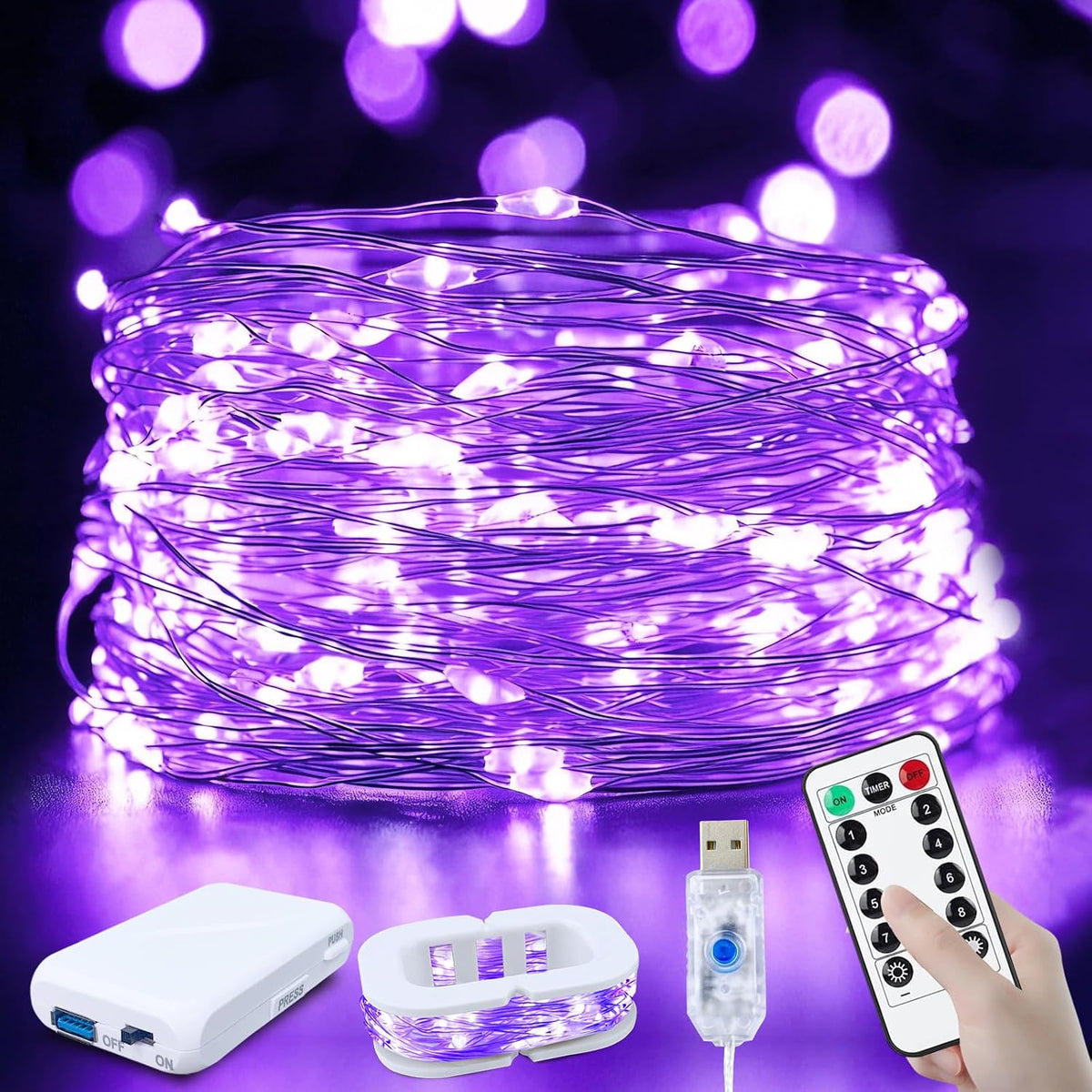 FWYWNL 2 Pcs RGB Smart IC Fairy Lights 16Ft 50LED String Lights with Remote | USB & Battery Powered, Mini Lights & Timer, Music Sync Waterproof Twinkle Lights for Outdoor Wedding Bedroom Christmas Decor