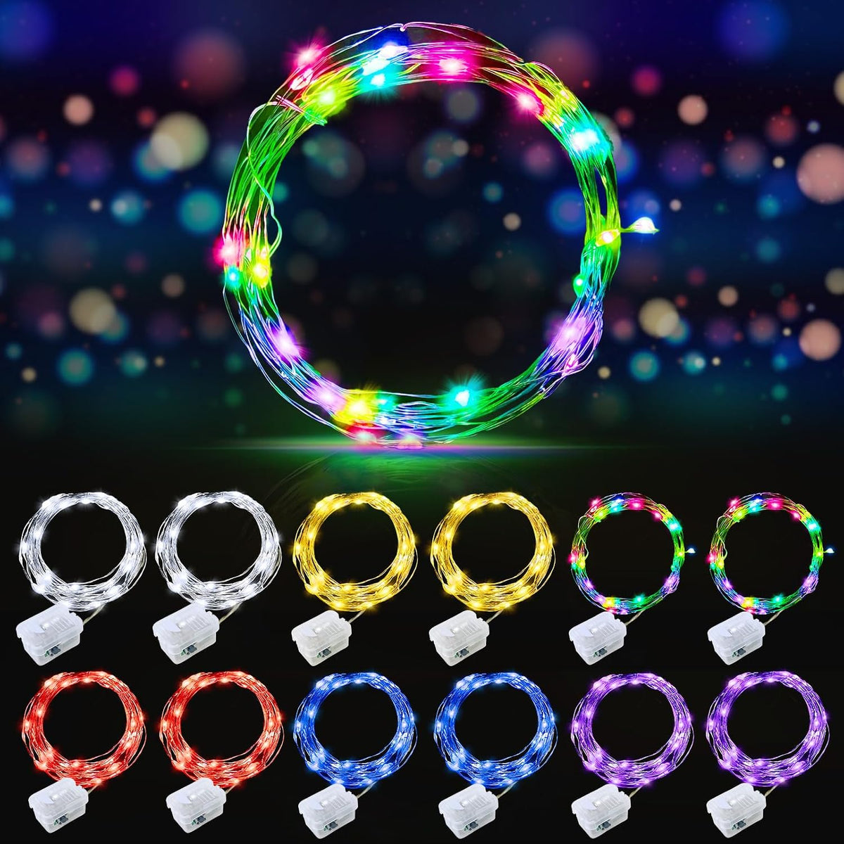 AIKEI 48 Pack LED Fairy Lights Battery Operated, Mini String Lights Waterproof 7 Feet 20 Led Firefly Starry Lighting for Wedding Party Bedroom Garden Halloween Christmas Decoration Colorful