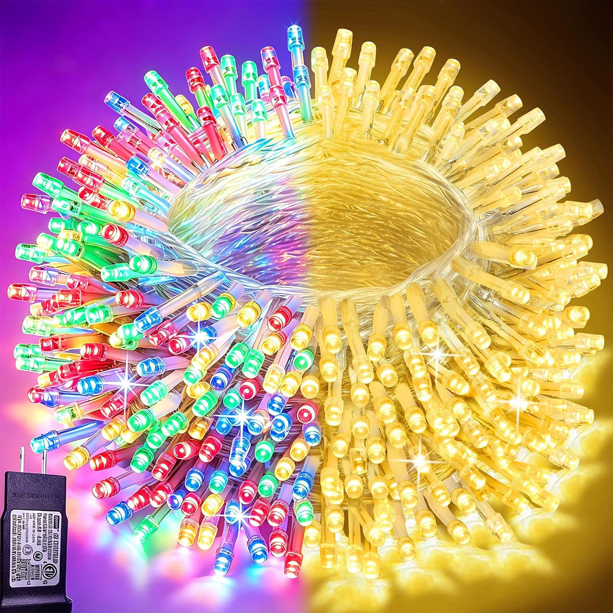 Pooqla 500 LED Warm White String Lights Indoor Outdoor, 164 ft Christmas Lights Plug in with Timer, Connectable 8 Modes Waterproof Clear Wire Twinkle Fairy Lights for Bedroom Party Classroom Decor