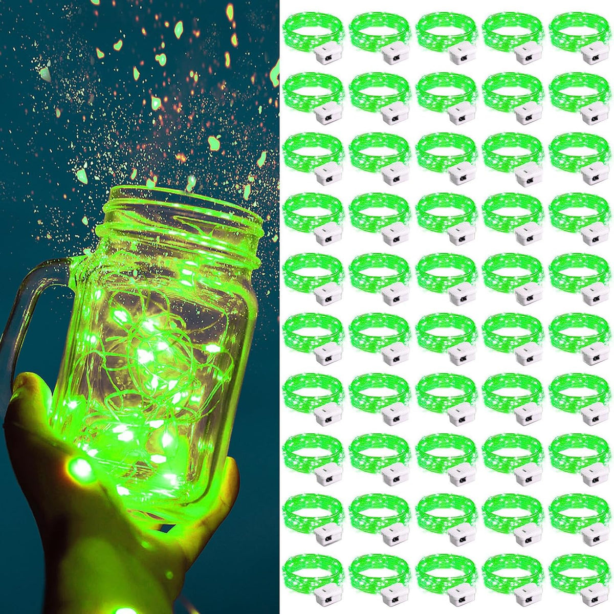 ZGWJ Fairy Lights Battery Operated, 50 Pack Twinkle String Lights 20 LED 7FT 3 Lighting Modes for Bedroom Decor, Easter, Halloween, Christmas, Party Indoor and Outdoor Decoration Colorful