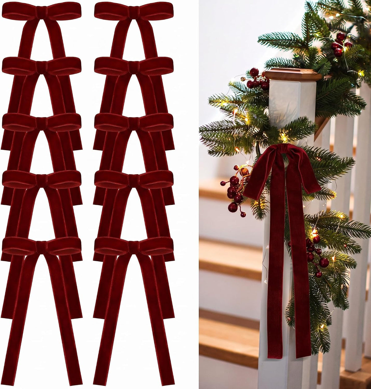 Glitinsel 24 Pcs Velvet Christmas Tree Bow, 10x18,1 w, Pastel | Vintage Christmas Ornaments Bow Velvet Ribbon Bows for Christmas Tree Garland Wreath Holiday Home Decorations