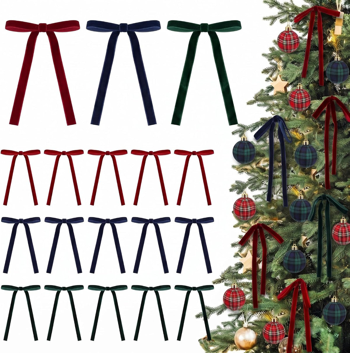 Glitinsel 24 Pcs Velvet Christmas Tree Bow, 10x18,1 w, Pastel | Vintage Christmas Ornaments Bow Velvet Ribbon Bows for Christmas Tree Garland Wreath Holiday Home Decorations