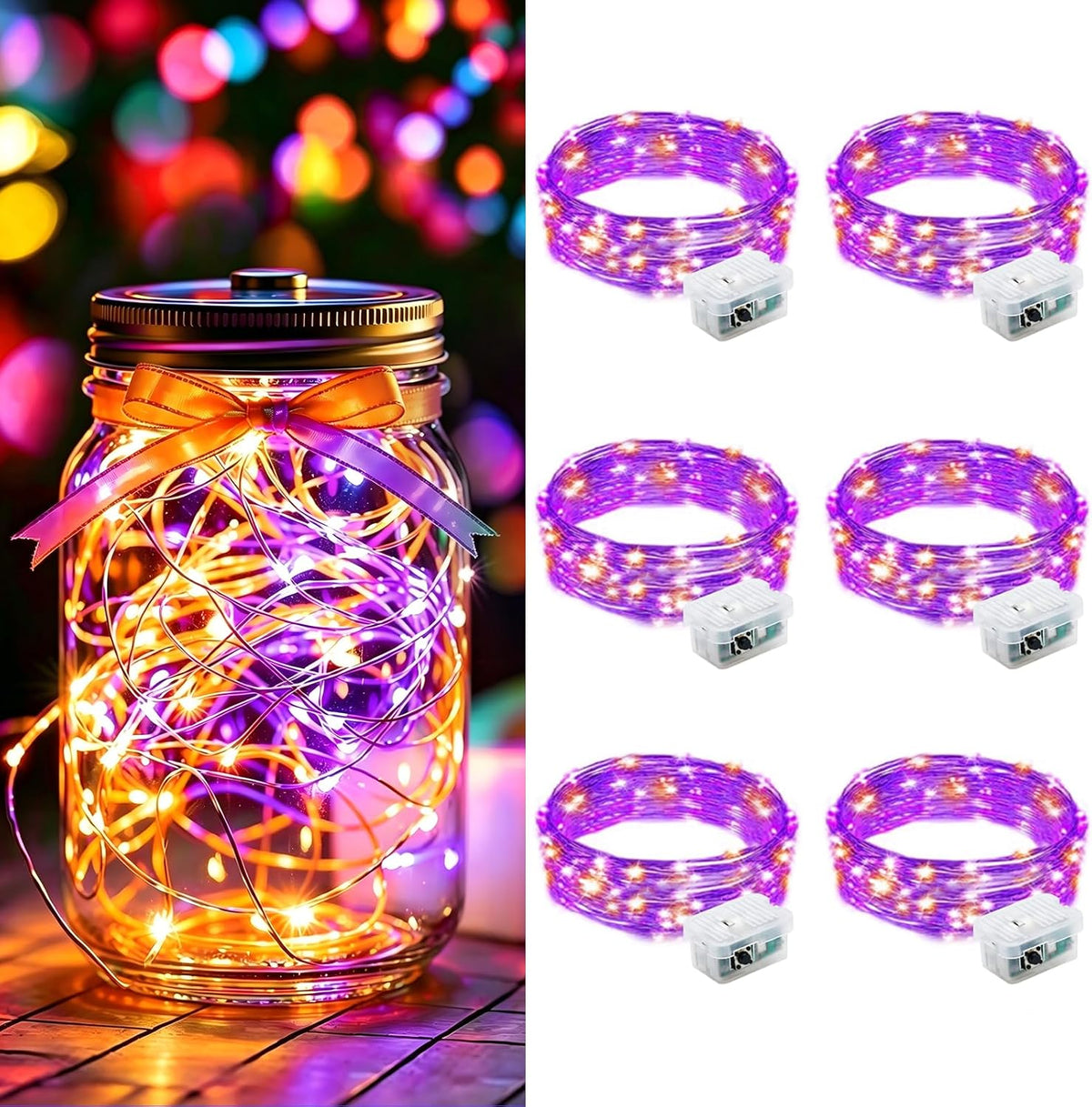 AIKEI 48 Pack LED Fairy Lights Battery Operated, Mini String Lights Waterproof 7 Feet 20 Led Firefly Starry Lighting for Wedding Party Bedroom Garden Halloween Christmas Decoration Colorful