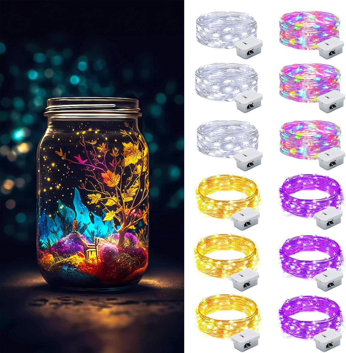 ZGWJ Fairy Lights Battery Operated, 50 Pack Twinkle String Lights 20 LED 7FT 3 Lighting Modes for Bedroom Decor, Easter, Halloween, Christmas, Party Indoor and Outdoor Decoration Colorful