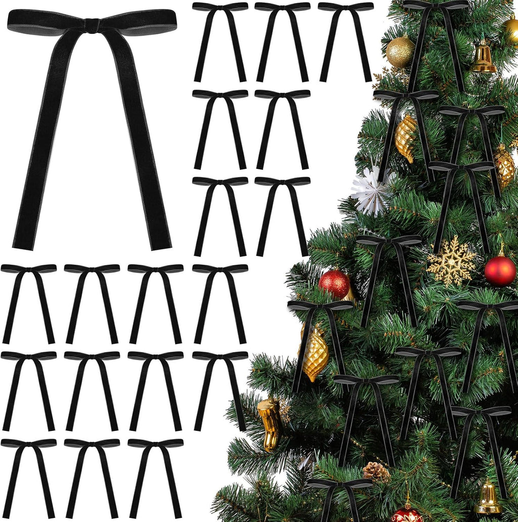 Glitinsel 24 Pcs Velvet Christmas Tree Bow, 10x18,1 w, Pastel | Vintage Christmas Ornaments Bow Velvet Ribbon Bows for Christmas Tree Garland Wreath Holiday Home Decorations
