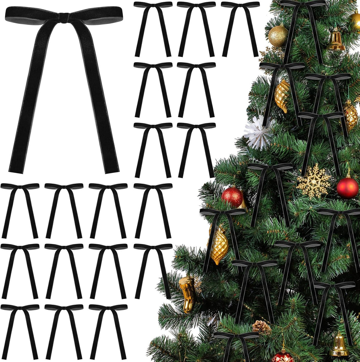 Glitinsel 24 Pcs Velvet Christmas Tree Bow, 10x18,1 w, Pastel | Vintage Christmas Ornaments Bow Velvet Ribbon Bows for Christmas Tree Garland Wreath Holiday Home Decorations